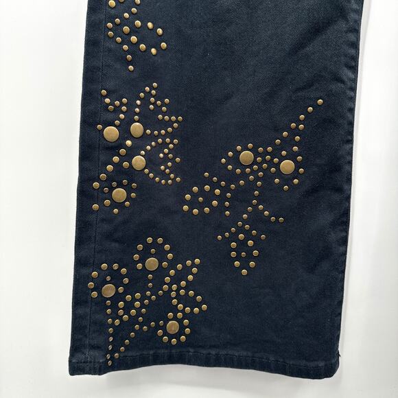 Anthropologie Pilcro The Icon Flare Jeans Studded in Black Brass Size 33 Tall - Picture 8 of 13